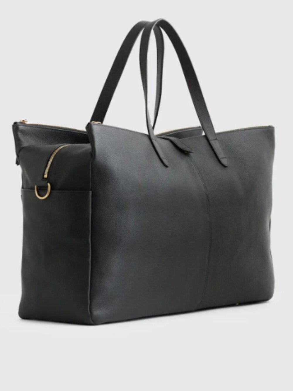 Quince Italian Leather Triple Compartment Weekender Black NEW